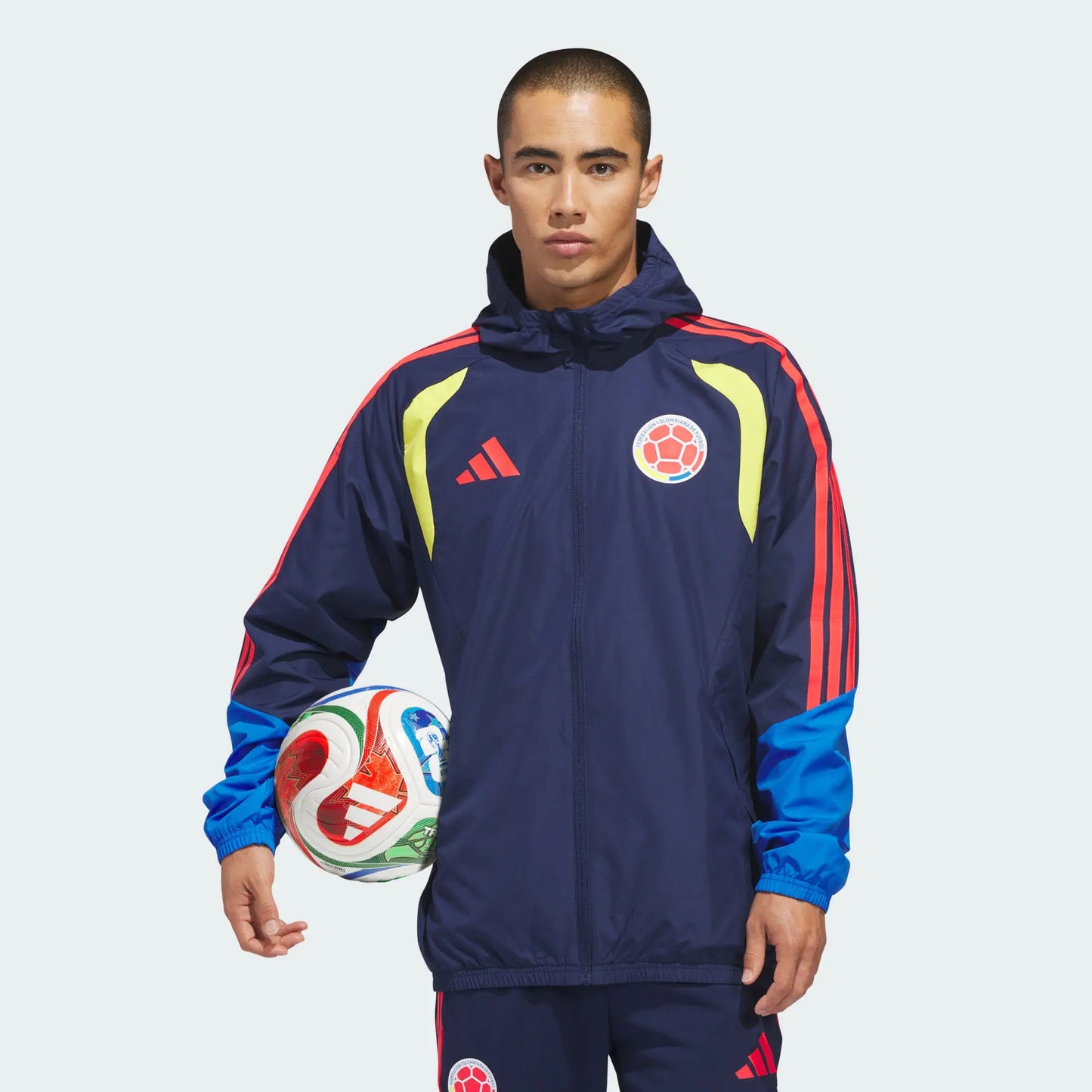 Chaqueta Colombia Azul Oscuro Impermeable Capucha Encauchetada