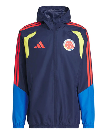 Chaqueta Colombia Azul Oscuro Impermeable Capucha Encauchetada