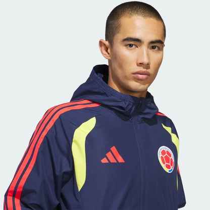 Chaqueta Colombia Azul Oscuro Impermeable Capucha Encauchetada